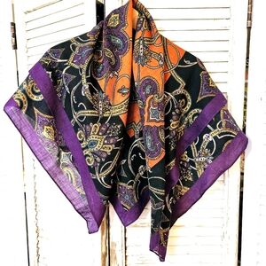 Vintage 90s Fine Wool Scarf Purple/Orange **flaws**